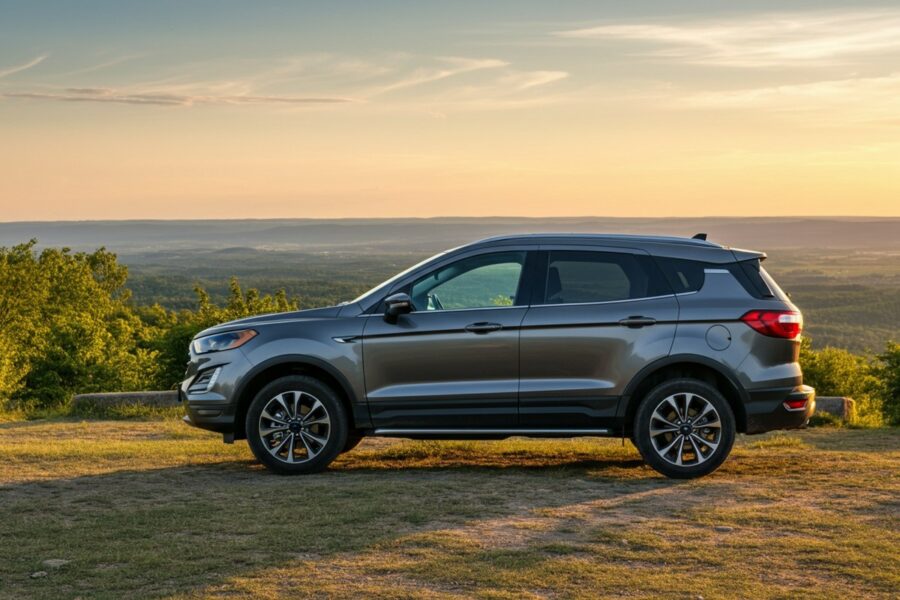 Xe Ford tại điểm ngắm cảnh đồi cao lúc hoàng hôn mùa hè