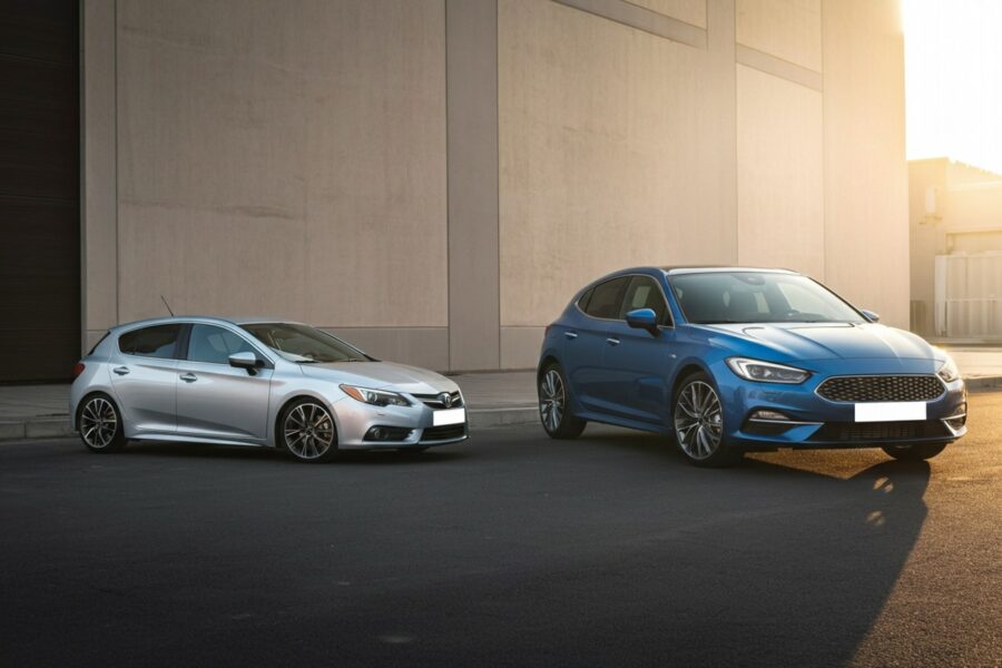 Xe sedan và hatchback phân khúc B đậu cạnh nhau trên phố