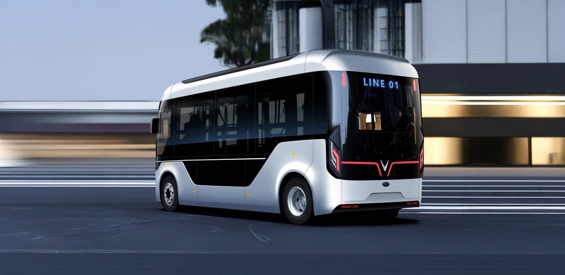 VinFast EBus góc 3/4 đuôi xe