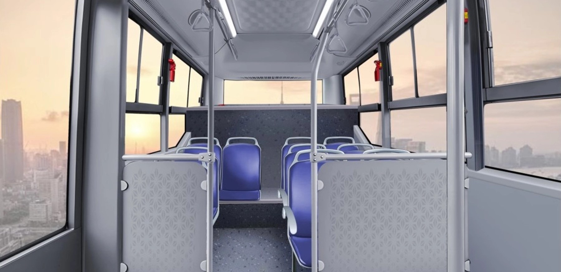 Khu vực tay vịn đứng VinFast EBus nhìn từ đầu xe