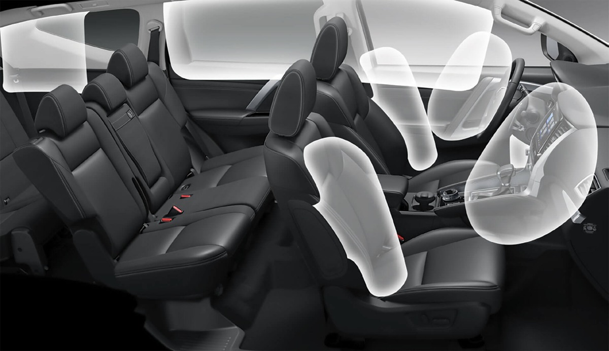 Minh họa vị trí túi khí an toàn trên Mitsubishi Pajero Sport