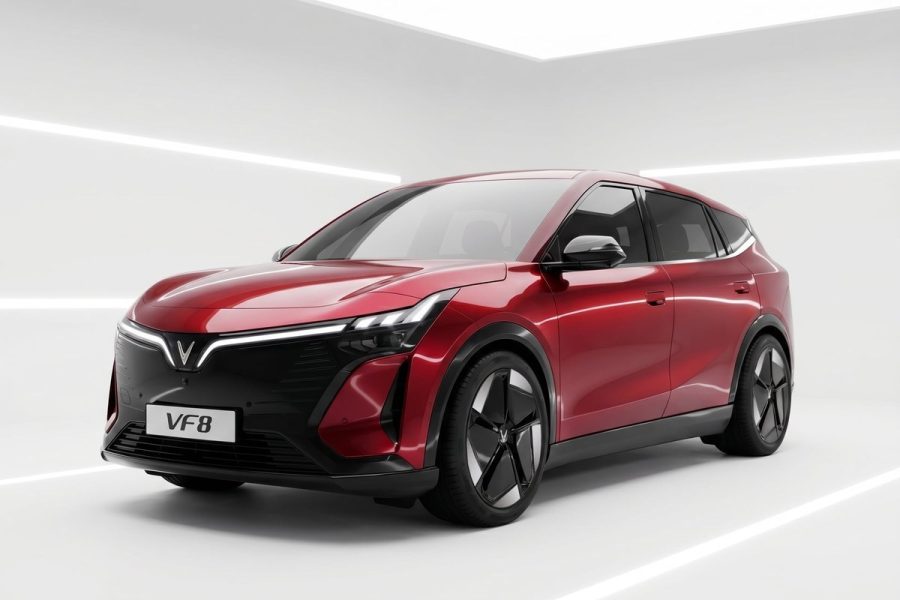 VinFast VF8 All New màu đỏ trong phòng trưng bày