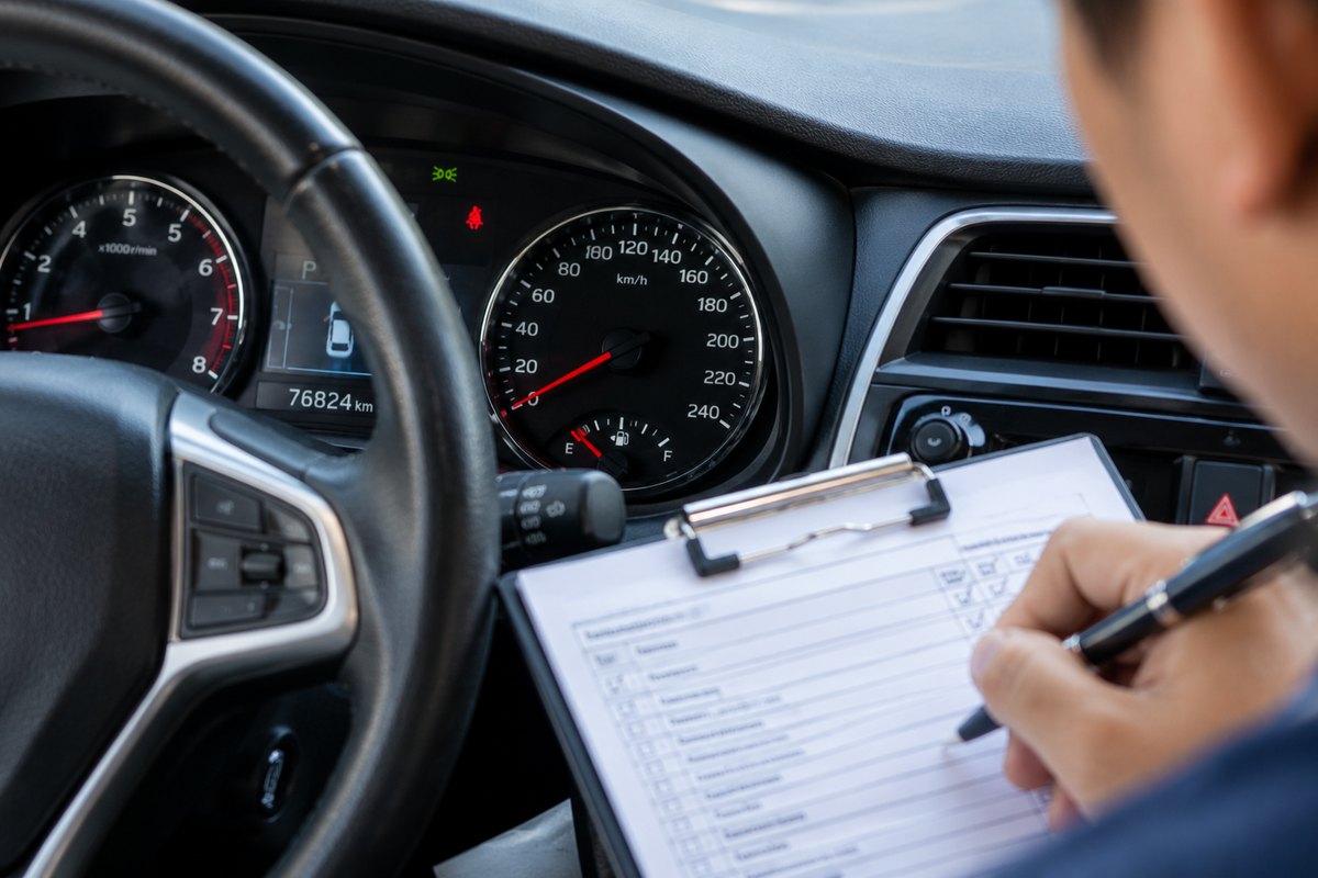 Chuyên viên ghi số km trên đồng hồ khi định giá xe ô tô cũ